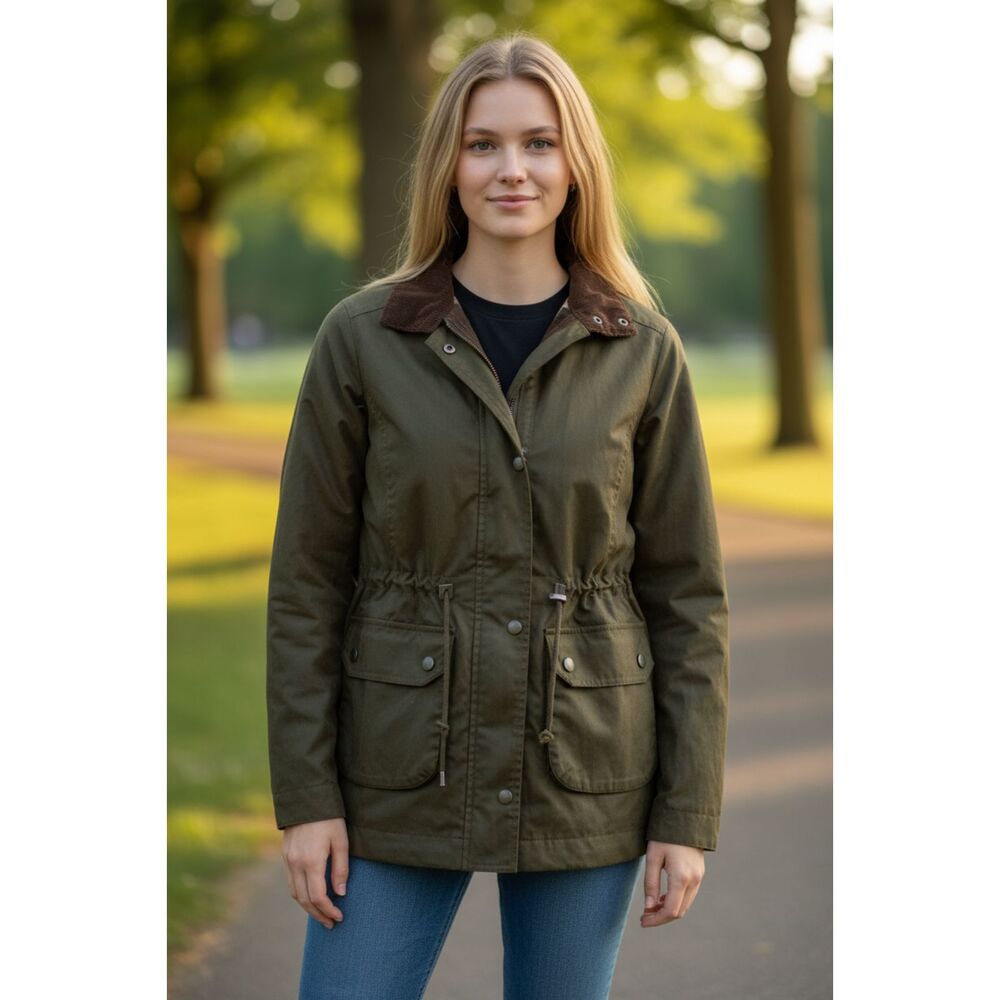 L.L.Bean Women's British Millerain Waxed Cotton Thinsulate Field Jacket Olive M - Picture 3 of 13